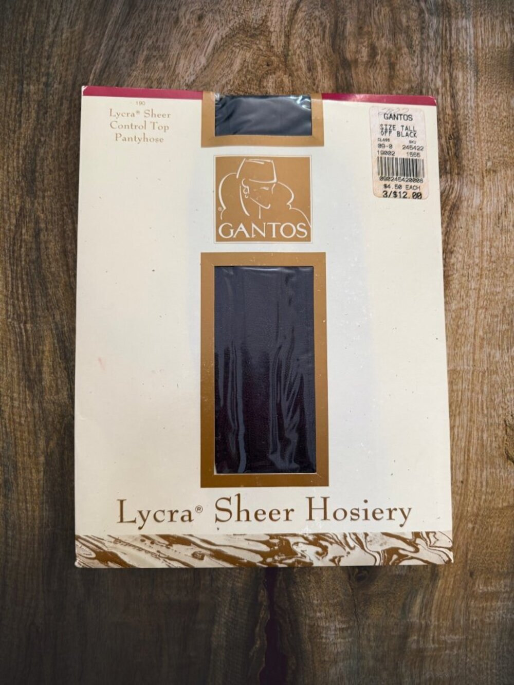 Vintage Gantos Lycra Sheer Control Top Pantyhose Black Tall NOS Made USA 190